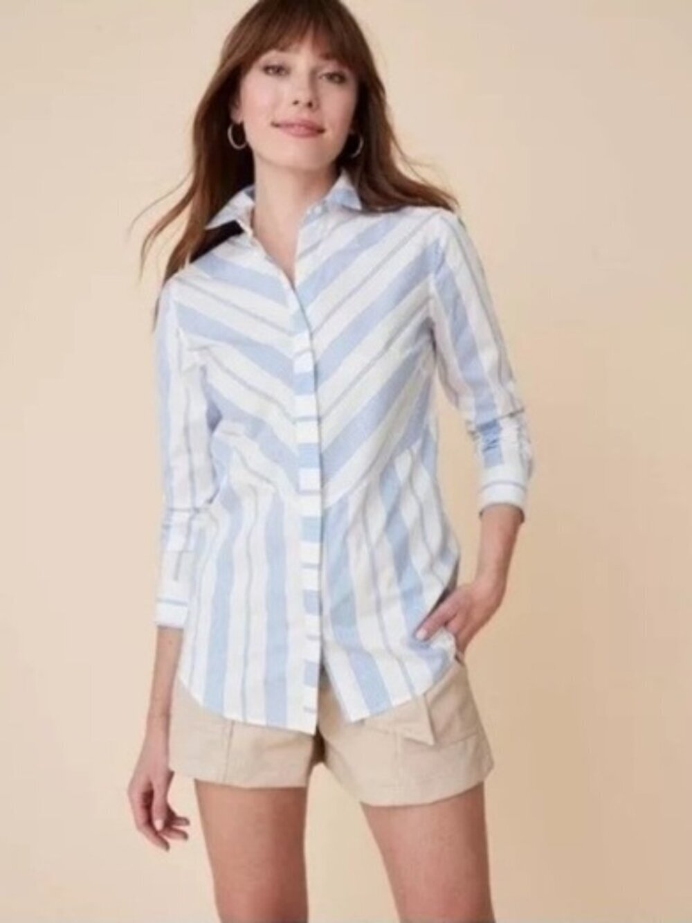 UNTUCKit Blue Striped Button Front Sloane Shirt Women's Sz 12